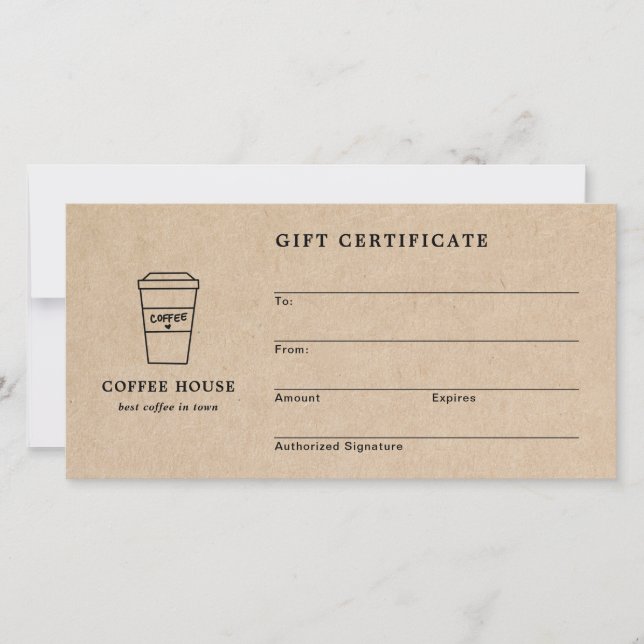 Certificado de regalo de la cafetería marrón linda (Anverso)
