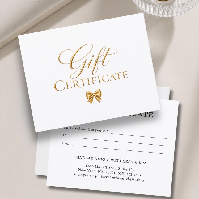 Certificado de Regalo de Lazo de Oro Blanco Elegan (Elegant White Gold Bow Gift Certificate)