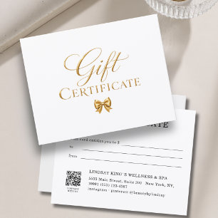Certificado de regalo de lazo de oro blanco elegan