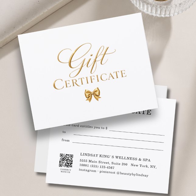 Certificado de regalo de lazo de oro blanco elegan (Elegant White Gold Bow Gift Certificate)