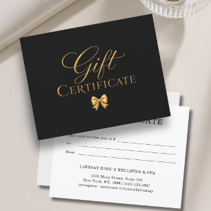 Certificado de regalo de lazo negro elegante dorad