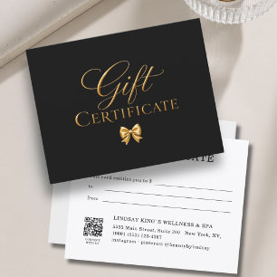Certificado de regalo de lazo negro elegante dorad