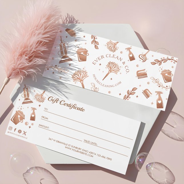 Certificado de regalo de limpieza profesional de c (Professional Maid House Cleaning Gift Certificate)