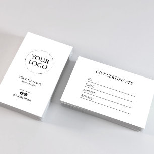 Certificado de regalo de logotipo blanco negro mod