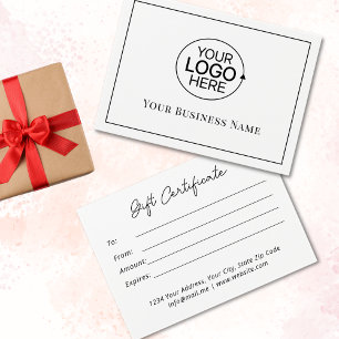Certificado de regalo de logotipo blanco negro mod