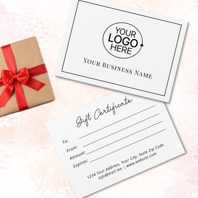 Certificado de regalo de logotipo blanco negro mod (Modern Black White Logo Script Gift Certificate)