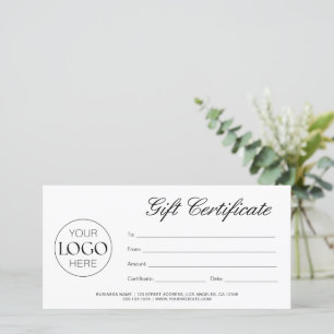 Certificado de regalo de logotipo comercial con gu