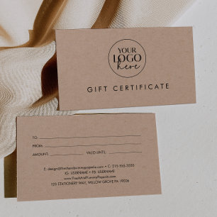 Certificado de regalo de logotipo comercial de pap