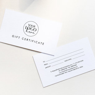 Certificado de regalo de logotipo comercial de tip