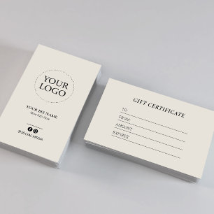 Certificado de regalo de logotipo de marfil modern