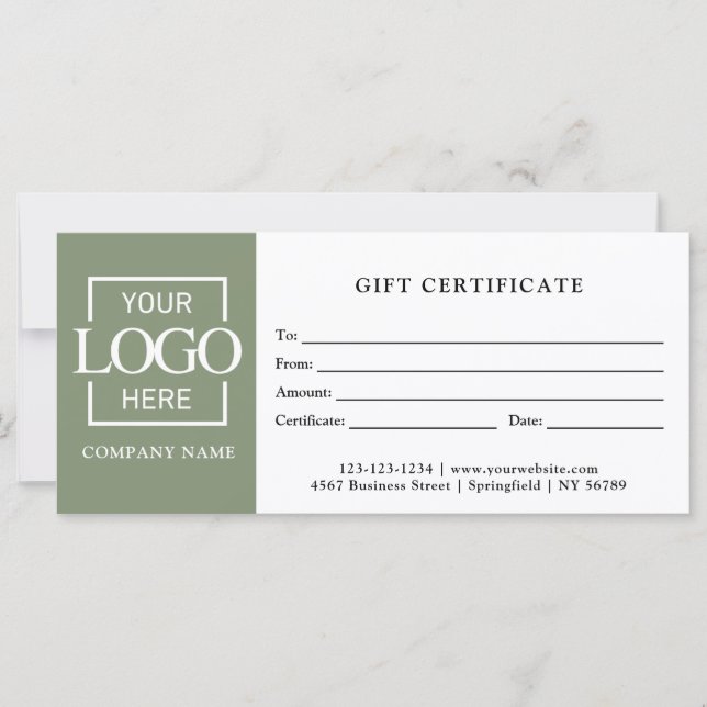 Certificado de regalo de logotipo de negocio verde (Anverso)