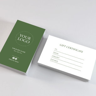 Certificado de regalo de logotipo de negocio verde