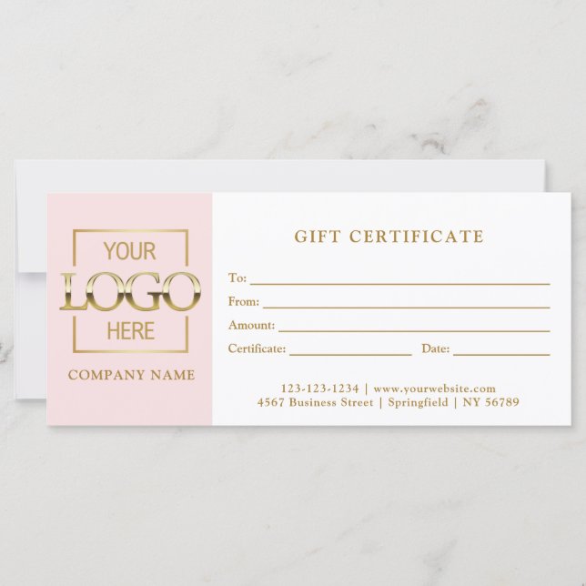 Certificado de regalo de logotipo empresarial rosa (Anverso)