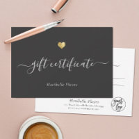 Certificado de regalo de logotipo Gold Heart de gu