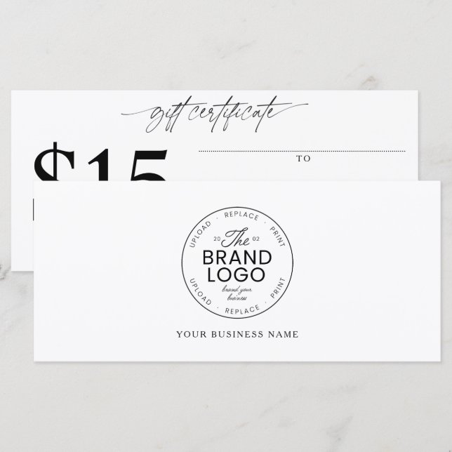 Certificado de regalo de logotipo moderno Agregue  (Anverso / Reverso)
