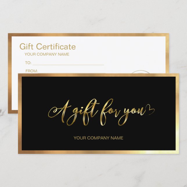 Certificado de regalo de logotipo negro y dorado m (Anverso / Reverso)
