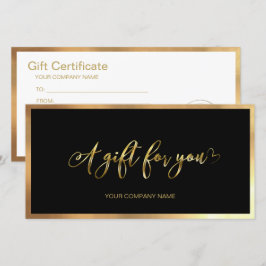 Certificado de regalo de logotipo negro y dorado m