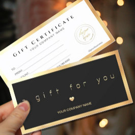 Certificado de regalo de logotipo negro y dorado m