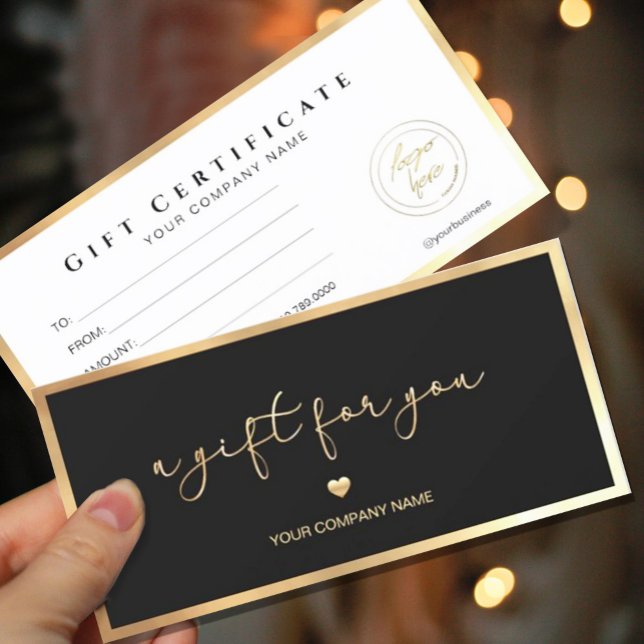 Certificado de regalo de logotipo negro y dorado m (#giftcertificate #goldframegiftcard #giftcard #Christmas #holiday #newyear #caligraphic #goldfoil )