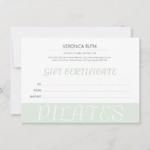 Certificado de regalo de los Pilates verdes de la