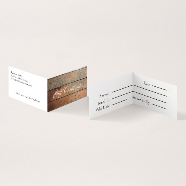 Certificado de regalo de madera falsa (Interior y exterior)