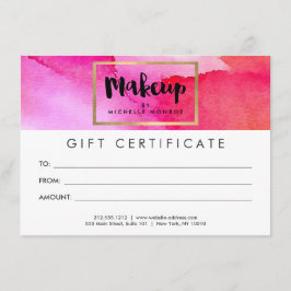 Certificado de regalo de maquillaje de acuarelas r