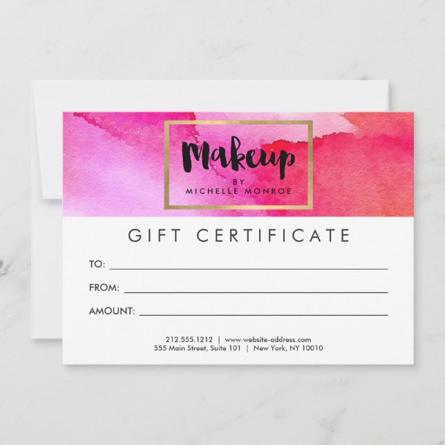 Certificado de regalo de maquillaje de acuarelas r (Anverso)