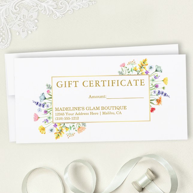 Certificado de regalo de marco dorado de flores si (Customize to change text size, style, color or to add text to back of certificate.)