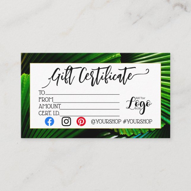 certificado de regalo de marketing ADD YOUR LOGO (Anverso)