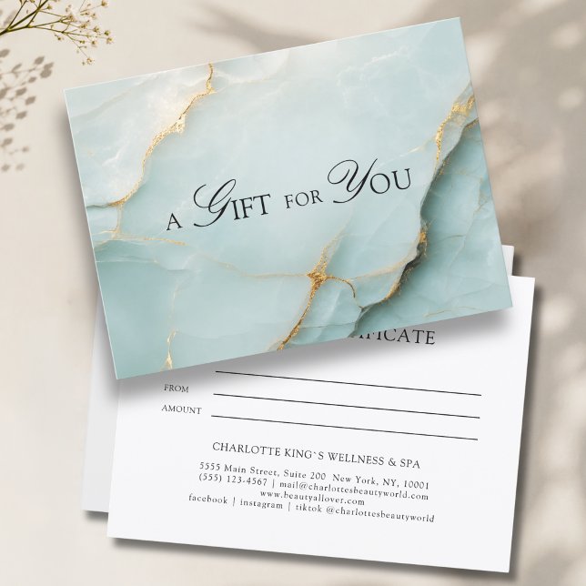 Certificado de Regalo de Mármol Azul Elegante (A Gift for You! Blue Gold Marble Gift Certificate)