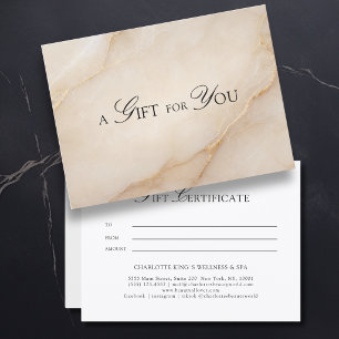 Certificado de Regalo de Mármol Beige Elegante