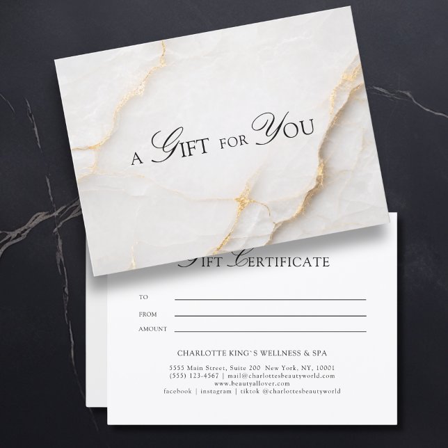 Certificado de Regalo de Mármol Blanco Elegante (A Gift for You! White Gold Marble Gift Certificate)