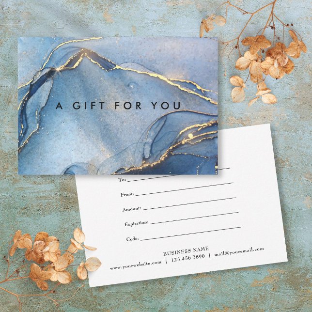 Certificado de regalo de mármol de ágata dorada na (Elegant Navy Gold Marble Agate Gift Certificate)