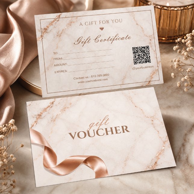 Certificado de regalo de mármol de lujo | Belleza  (Luxury Marble Gift Certificate | Rose Gold Beauty #giftcertificate #giftvoucher)