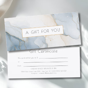 Certificado de regalo de mármol dorado beige azul 