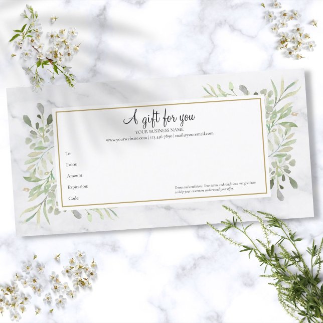 Certificado de regalo de mármol natural Greenery (Greenery Natural Marble Gift Certificate)