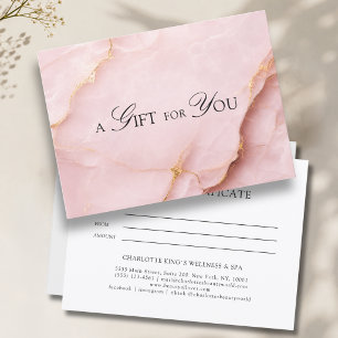 Certificado de Regalo de Mármol Rosa Elegante