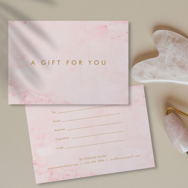 Certificado de regalo de mármol rosa femenino mini (Minimalist Girly Pink Marble Gift Certificate)