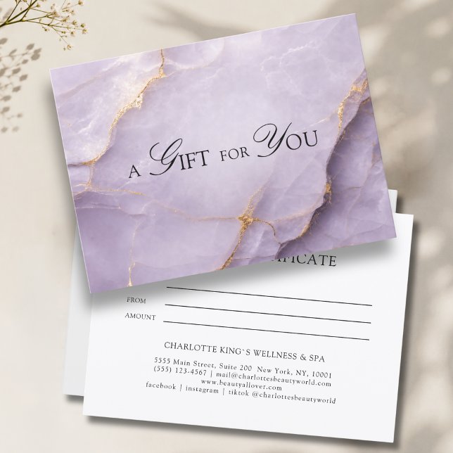Certificado de Regalo de Mármol Violeta Elegante (A Gift for You! Violet Gold Marble Gift Certificate)