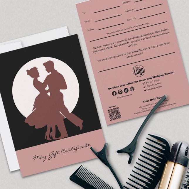 Certificado de regalo de mayo negro rosado profesi (Professional Pink Black May Gift Certificate, Pink Black)