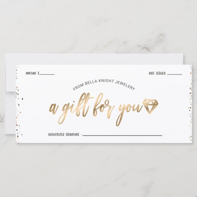 Certificado de regalo de moda Confetti y oro de di (Anverso)