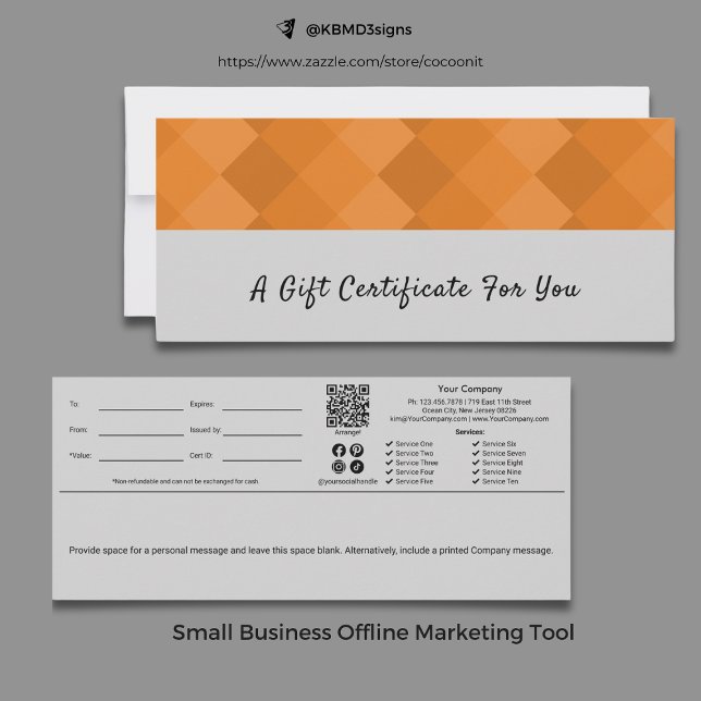 Certificado de regalo de Naranja negro gris de mod (Trendy Gray Black Orange Script Gift Certificate, For Any Occasion)