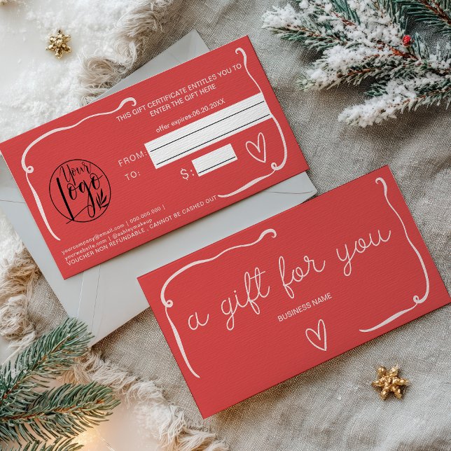 Certificado de Regalo de Navidad Rojo Coral Retro  (Quirky Retro Coral Red Christmas Gift Certificate)