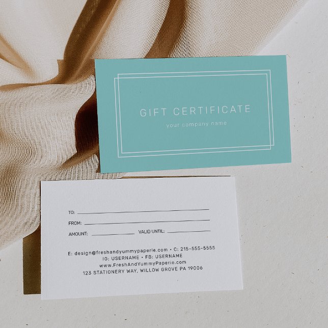 Certificado de regalo de negocio Avery Modern Mint (AVERY Modern Mint Green Business Gift Certificate)