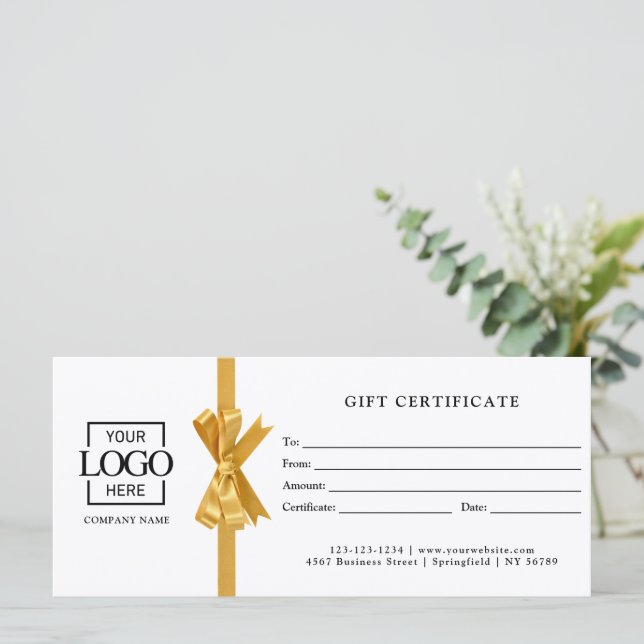 Certificado de regalo de negocio blanco personaliz (Anverso de pie)