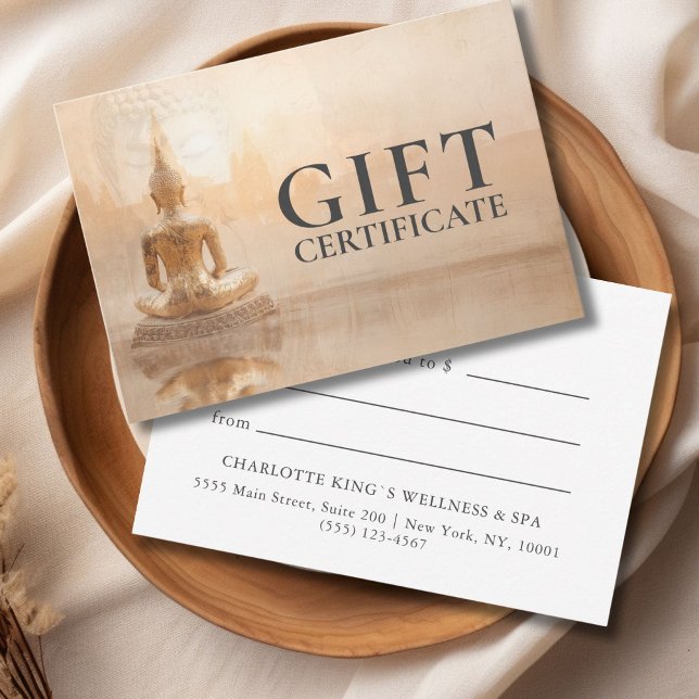 Certificado de regalo de negocio – Buda Dorado Sal (Golden Buddha – Salon Custom Business Gift Certificate)