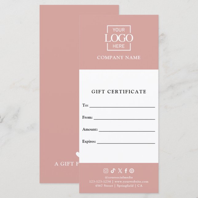 Certificado de regalo de negocio chic moderno con  (Anverso / Reverso)