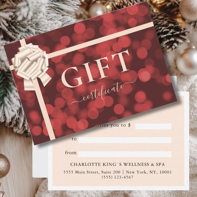 CERTIFICADO DE REGALO DE NEGOCIO | Cinta | Purpuri (BUSINESS GIFT CERTIFICATE | Ribbon | Red Glitter)