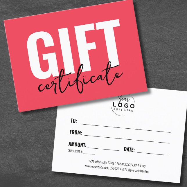 Certificado de regalo de negocio con logotipo rojo (Red Your Logo Business Gift Certificate)
