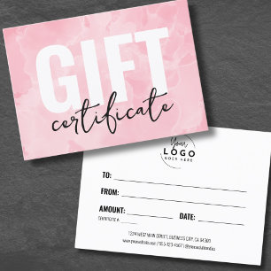 Certificado de regalo de negocio con logotipo rosa